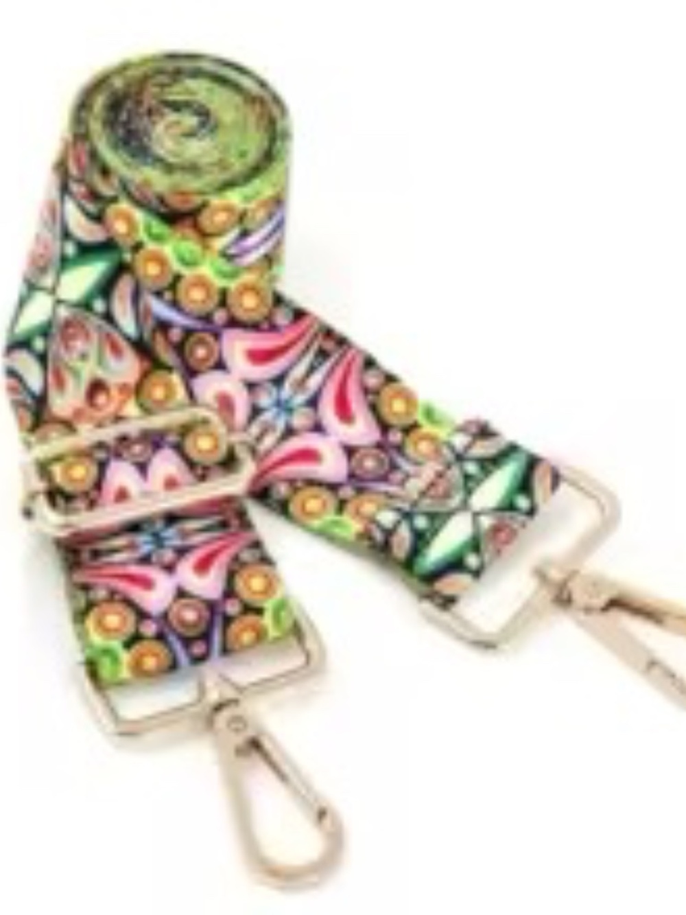 NEW Boho print crossbody Guitar Strap Green/Orange -Gold hardware
